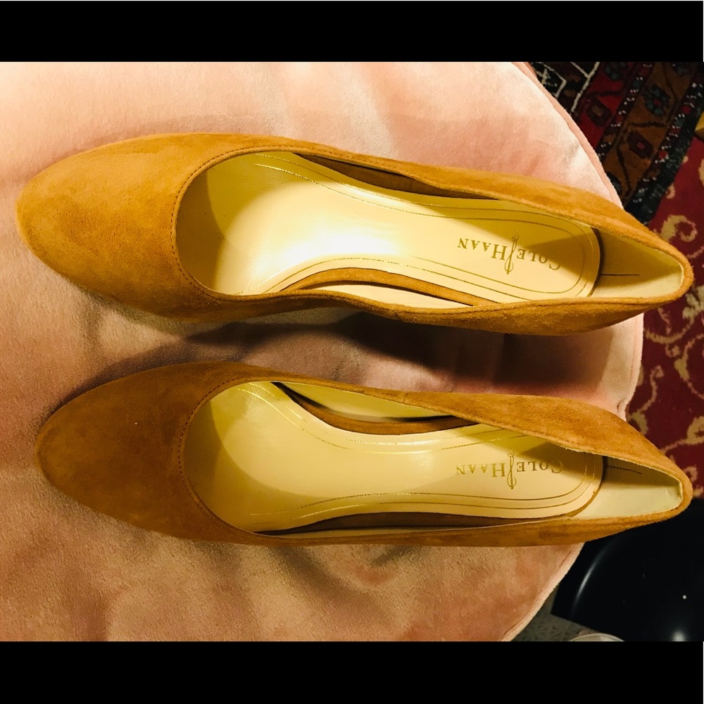 Classic suede cognac 2 inch block heels